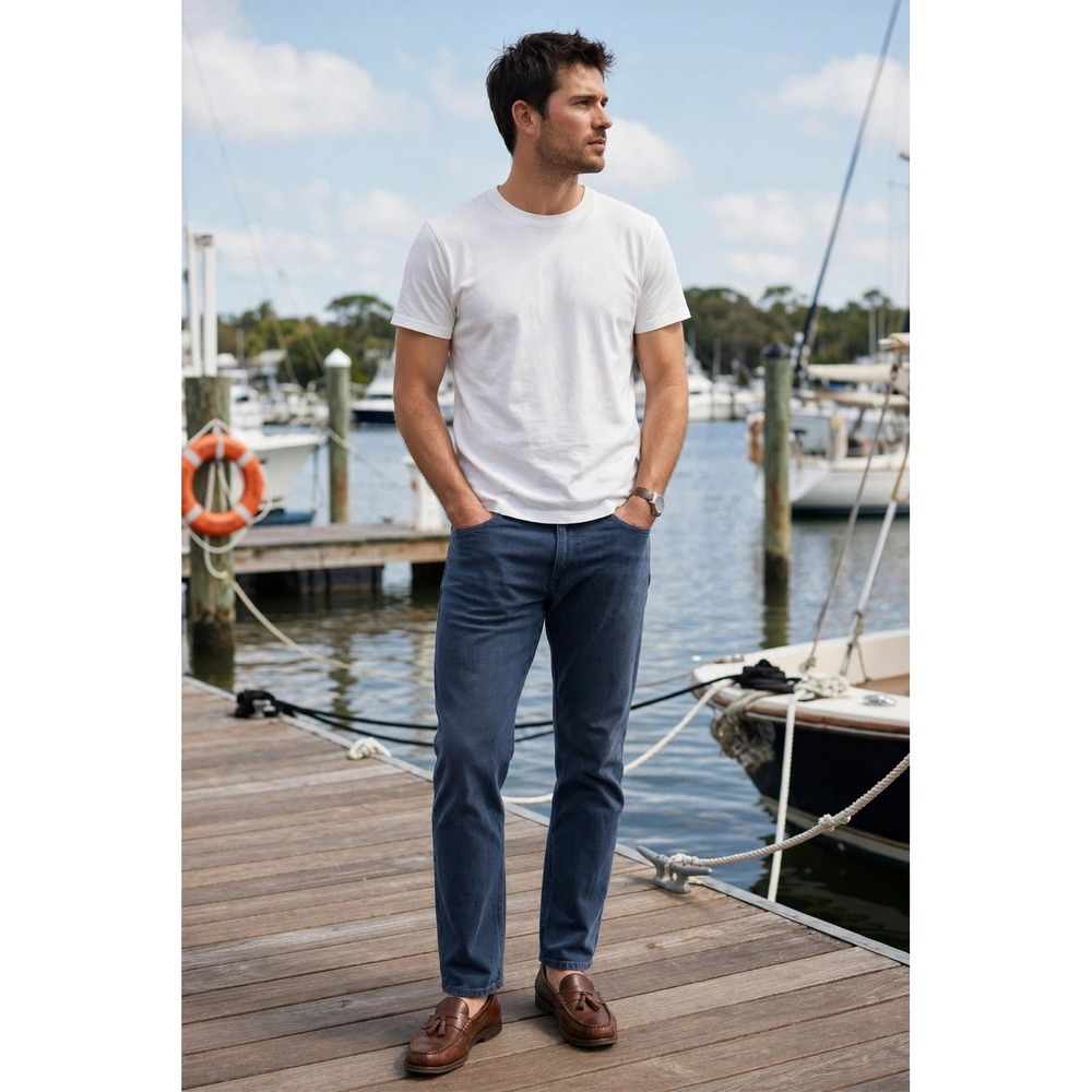 Orvis Mens 34x30 Straight Leg Jeans Navy Blue Solid Casual Workwear Outdoor